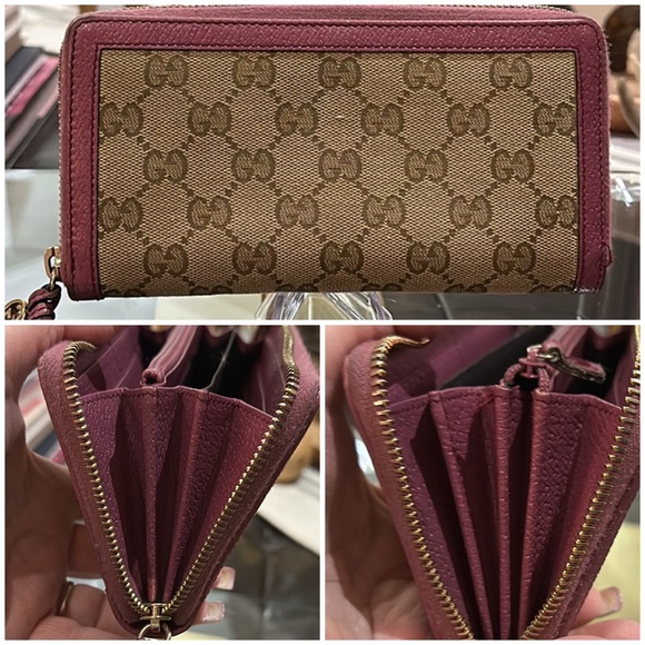 🔥Authentic Gucci GG Canvas Zip Wallet w/Pink Leather Trim, BEAUTIFUL! VGUC🔥 - Picture 8 of 15